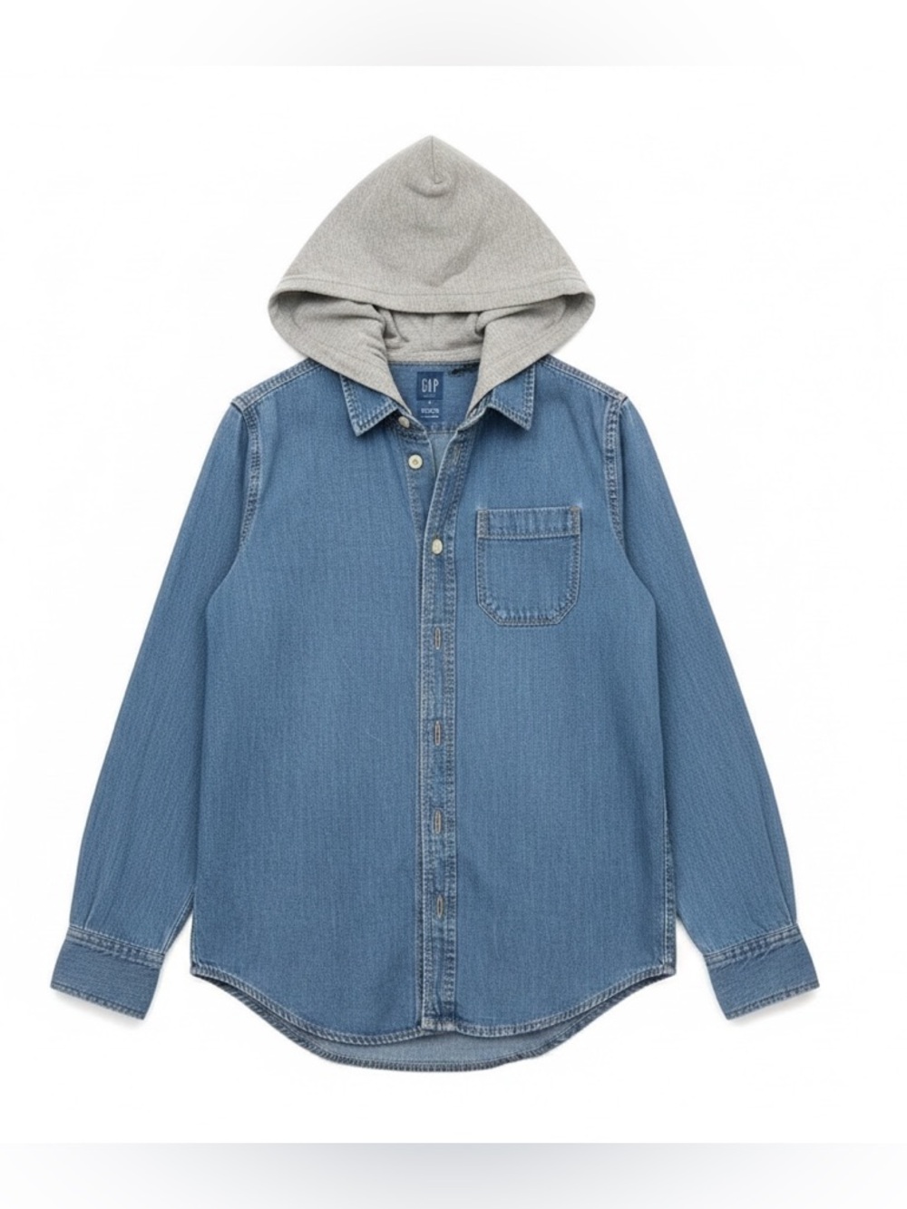 GAP Denim Button-Down Shirt with Gray Hood